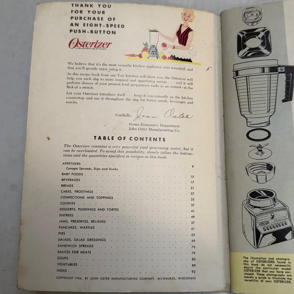 Vintage 1966 Osterizer Blender Cookbook Instruction Manual John Oster Mfg Co